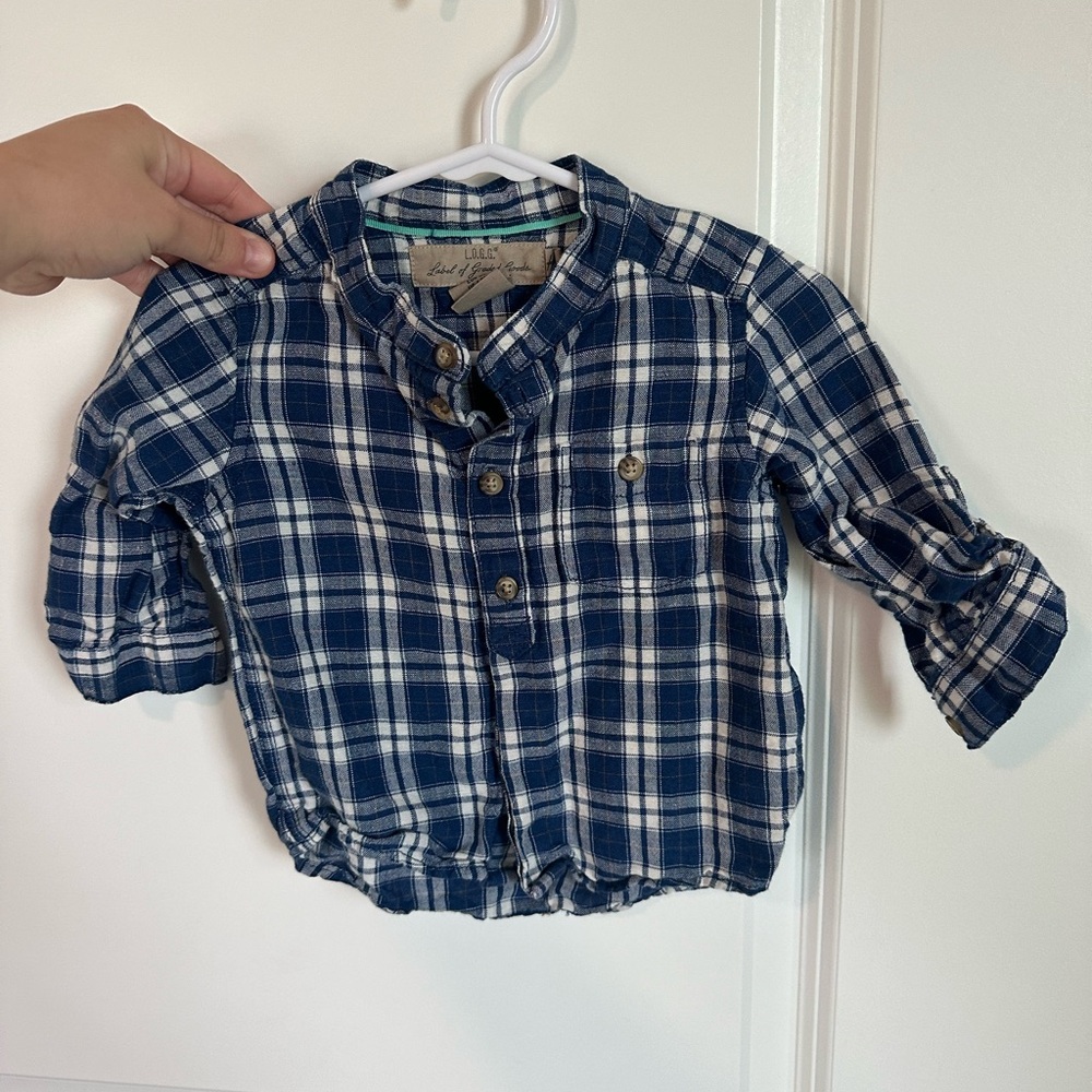Toddler Navy and White Plaid Button-Front Shirt